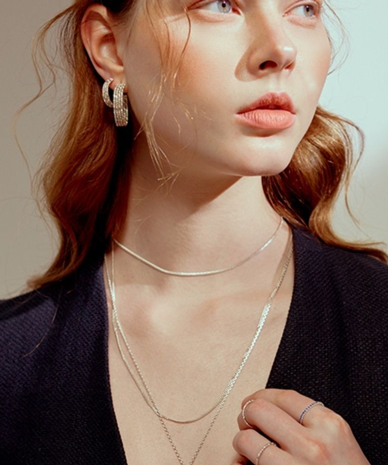 실버체인 롱 목걸이 Flat chain long Necklace