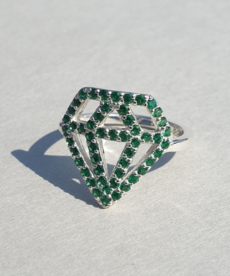 그린 큐빅 다이아 왼손 중지반지 검지반지 Green diamond pint Ring