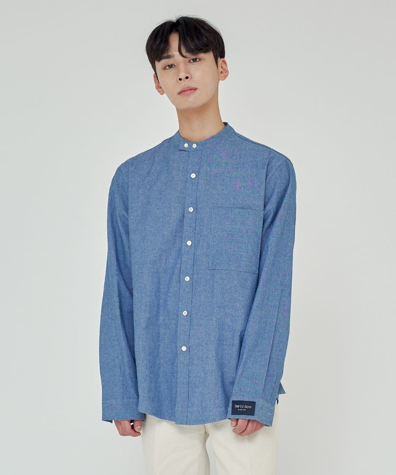COMFORT NON-COLLAR SKY SHIRTS DARK BLUE