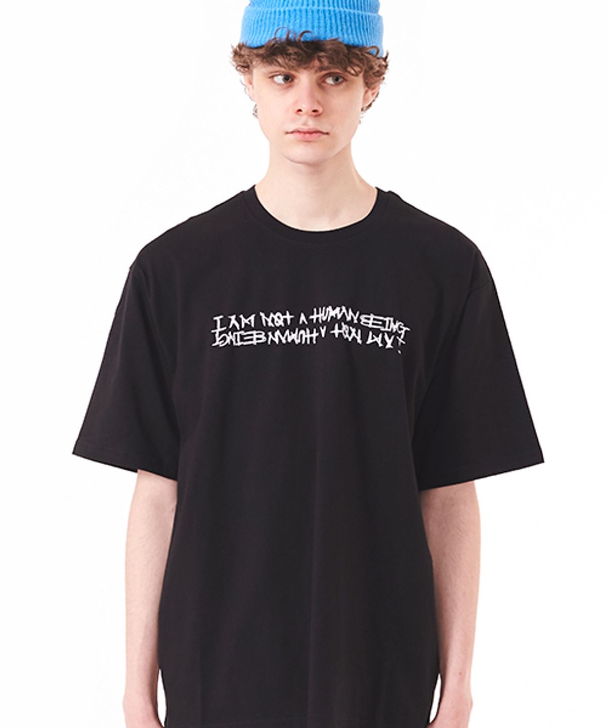 아임낫어휴먼비잉(I AM NOT A HUMAN BEING) Basic Logo Short Sleeve T-Shirt - BLACK