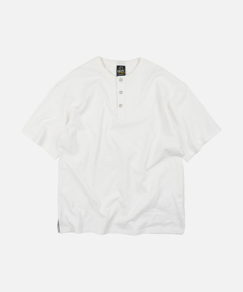 HENLEY NECK HALF TEE _ WHITE