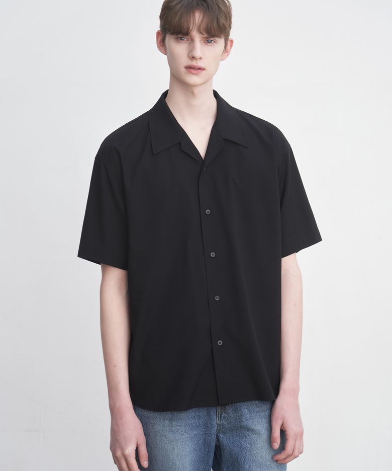 리에디션 브리즈 오픈 카라 셔츠 [BLACK]