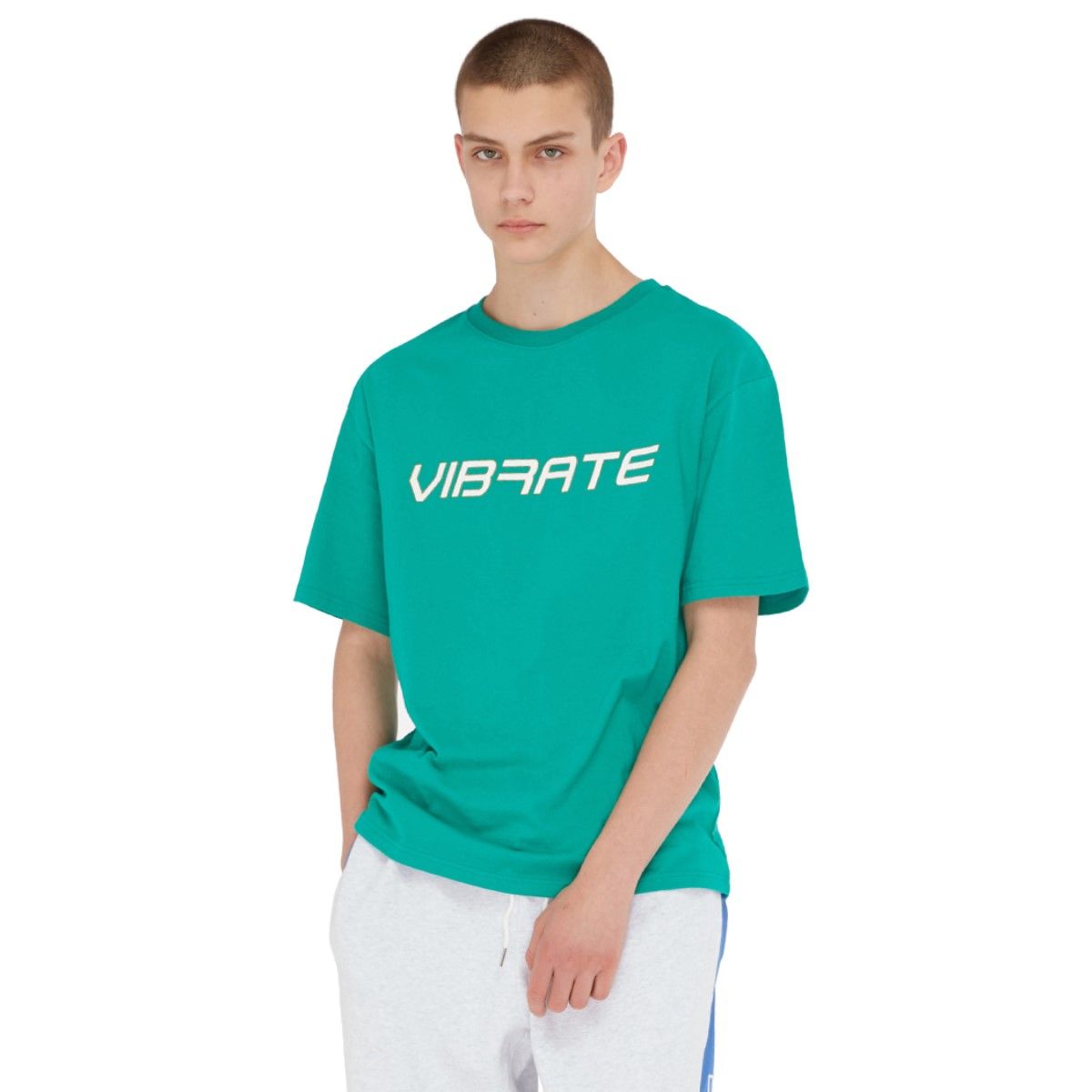 바이브레이트(VIBRATE) LETTERING HAND SHAKE SIGN T-SHIRT (GREEN)