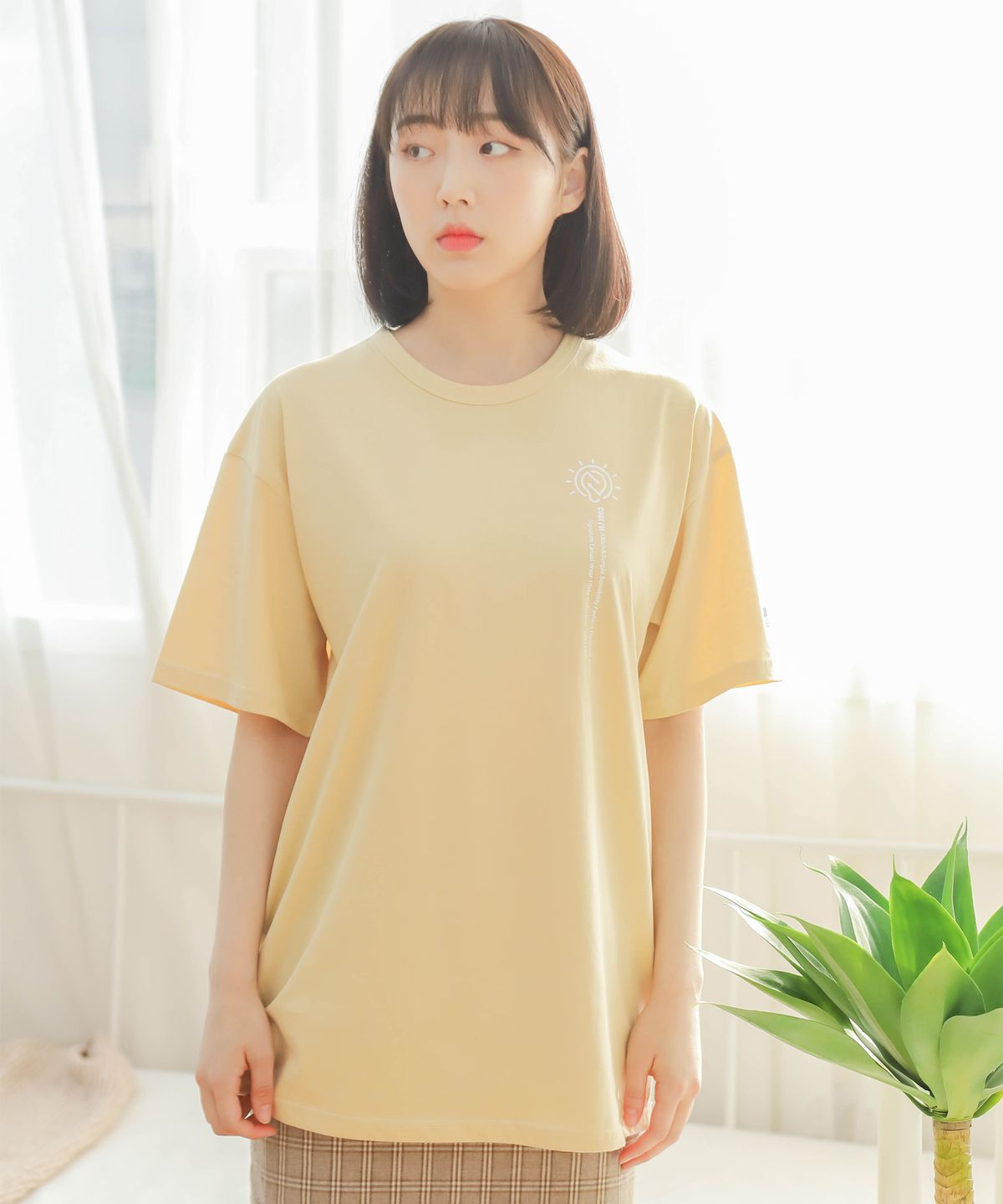 코드아이엠(CODE I'M) 30수 싱글 심볼 레터링 프린트 오버핏 반팔티 옐로우