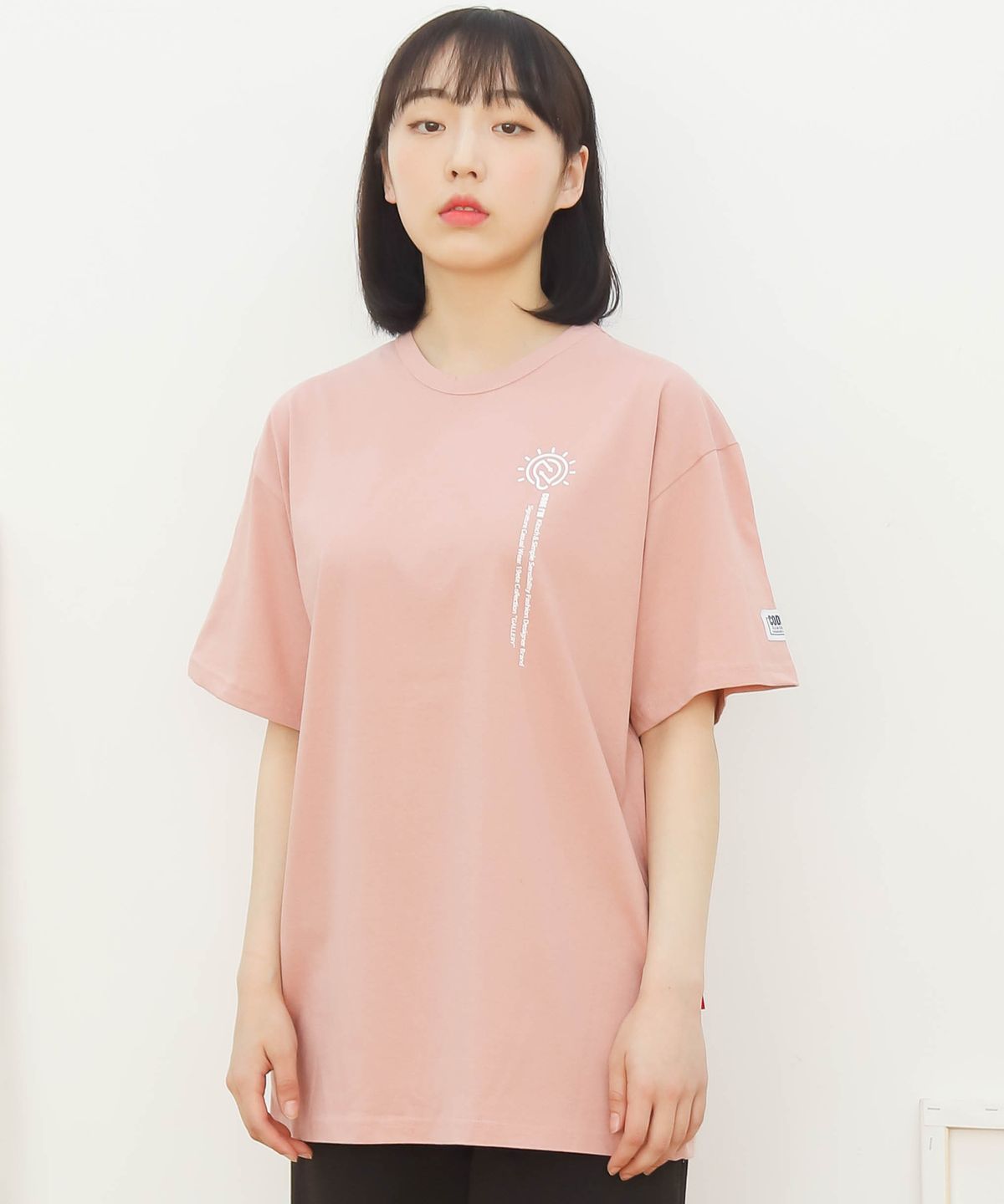 코드아이엠(CODE I'M) 30수 싱글 심볼 레터링 프린트 오버핏 반팔티 핑크