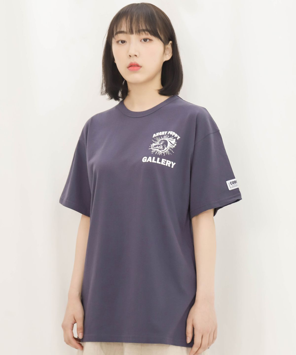 코드아이엠(CODE I'M) 30수 싱글 앵그리퍼피2 프린트 오버핏 반팔티 네이비