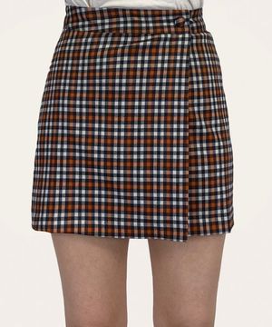 (W) CHECK WARP SKIRT - ORANGE