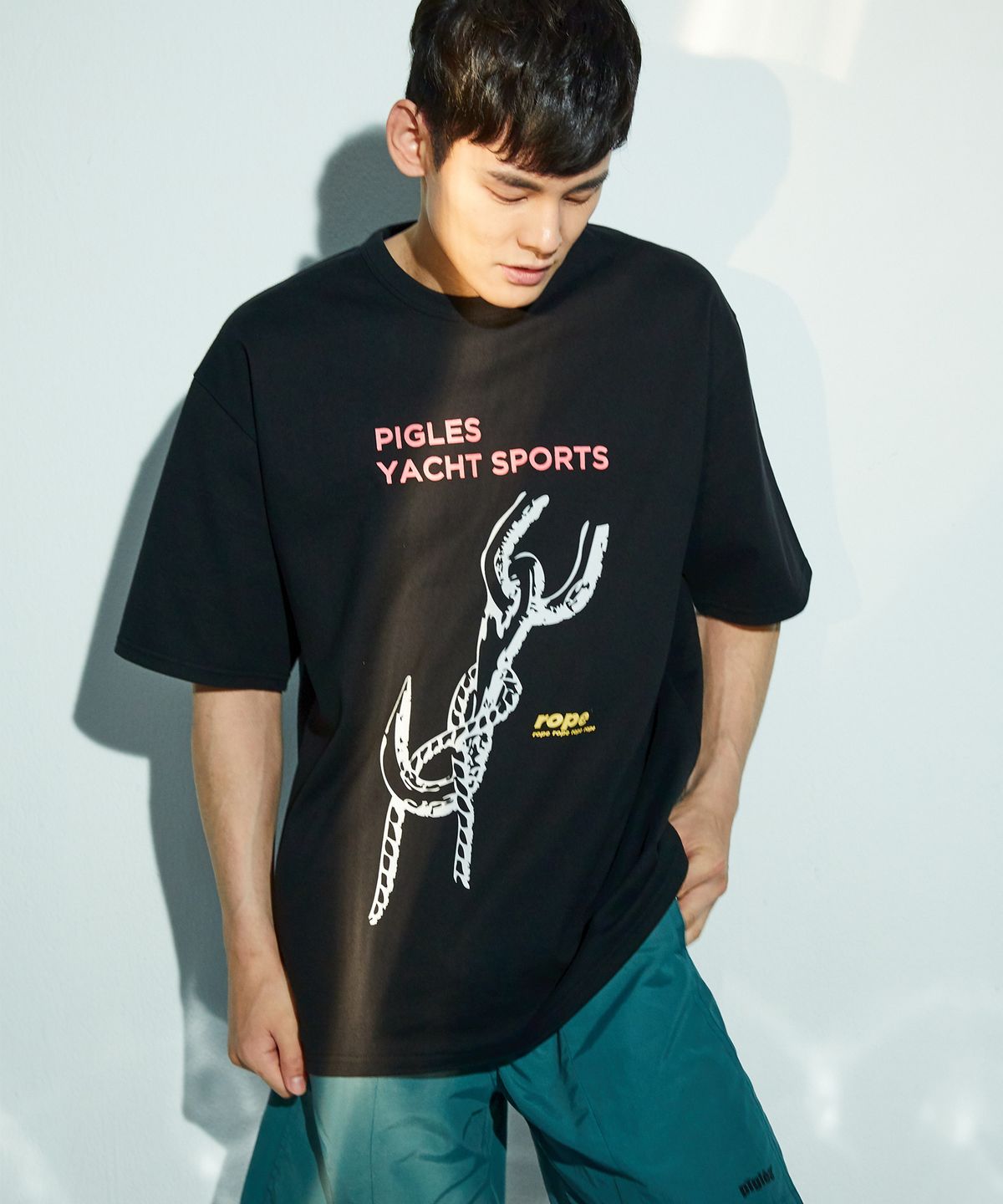 피글스(PIGLES) PGS 로프 모티브 프린트 티셔츠(블랙)