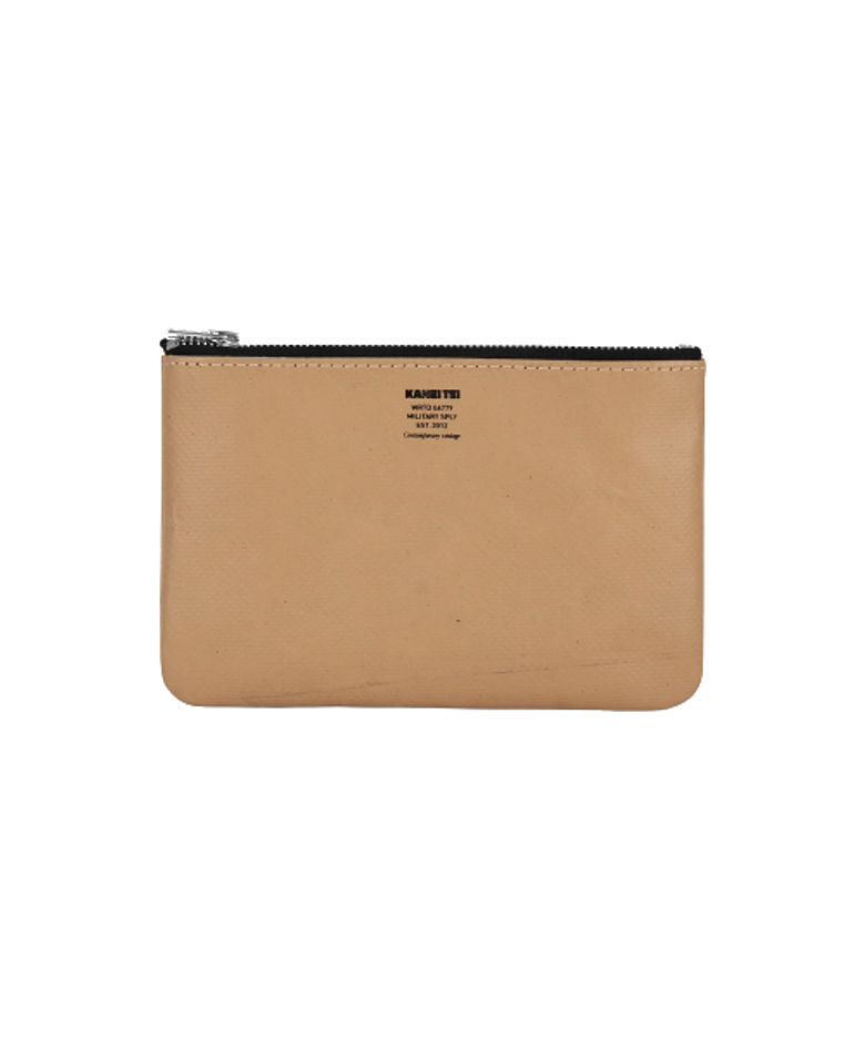TIGER FLAT POUCH S (BEIGE) / UPCYCLED
