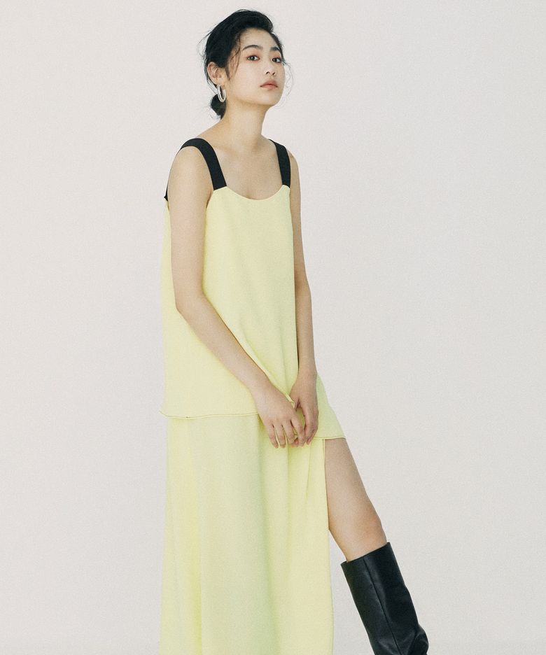 Unbal Twofold Maxi Dress Light Yellow