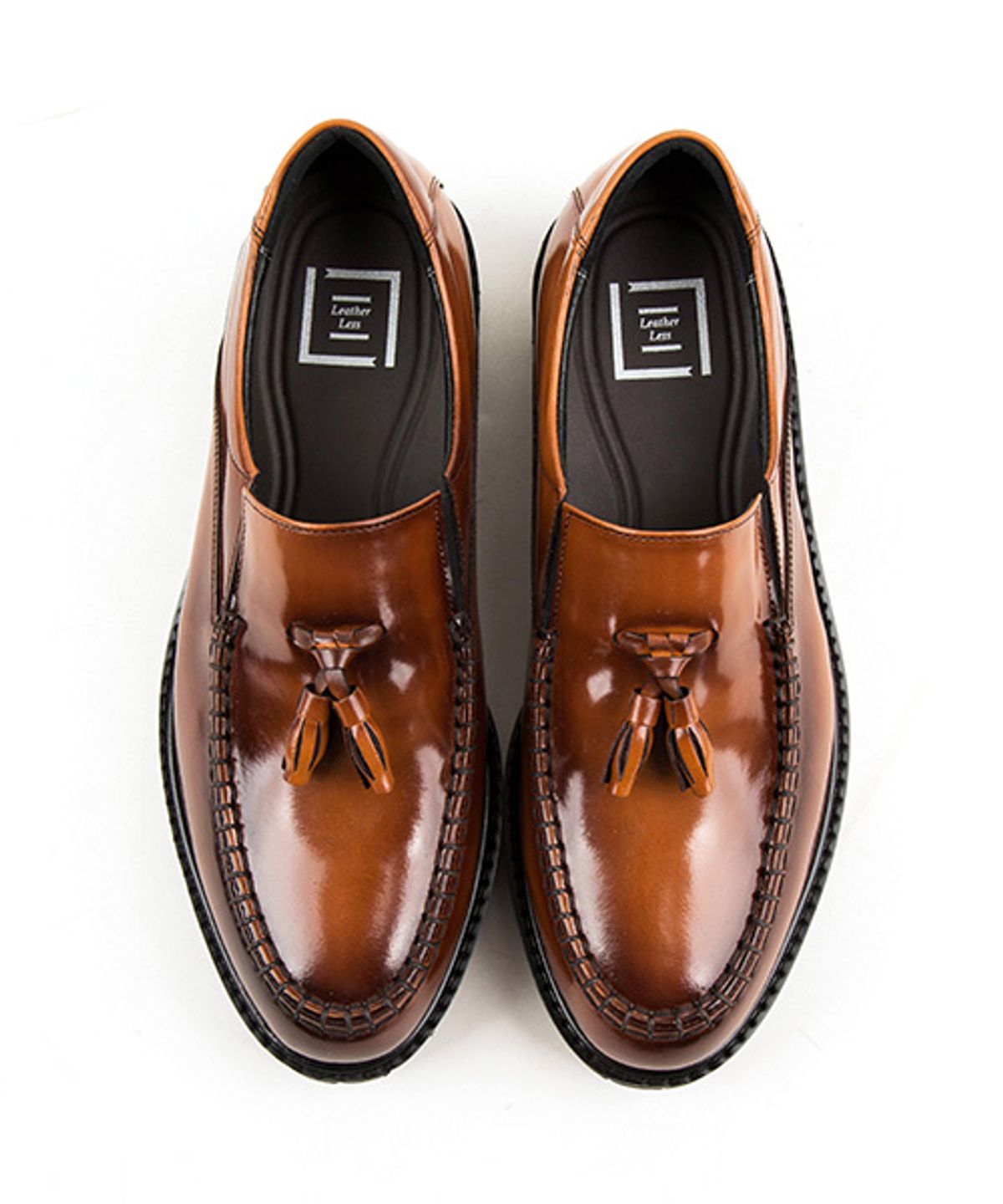 레더리스(LEATHERLESS) # 0254 / 오버솔 투톤 테슬 로퍼 / 브라운 / for men
