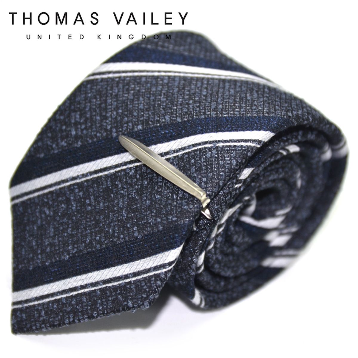 토마스 베일리(THOMAS VAILEY) 실크 핀장식 넥타이-유모레스크 네이비 7.5cm
