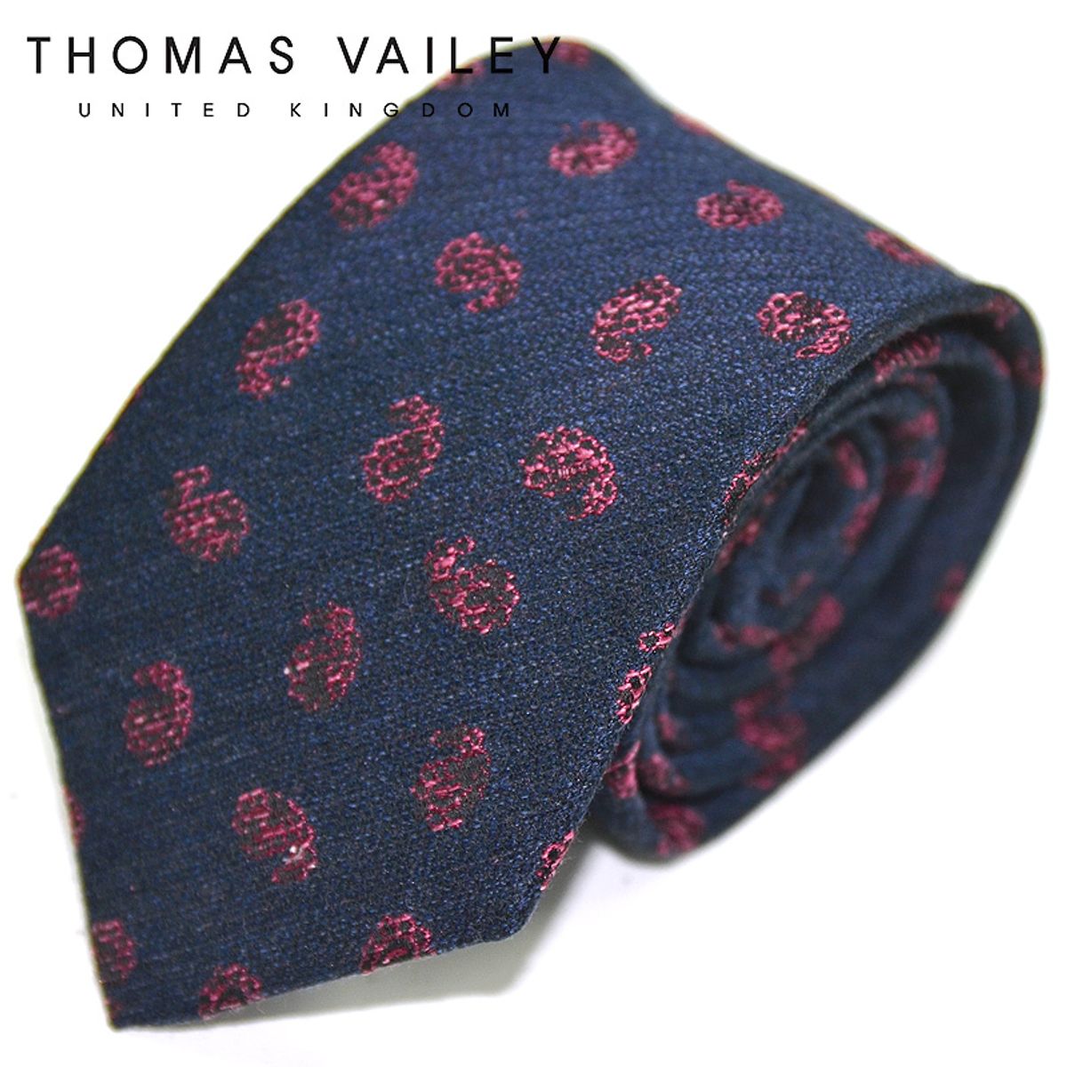 토마스 베일리(THOMAS VAILEY) 실크넥타이-엘리제 네이비와인 7.5cm