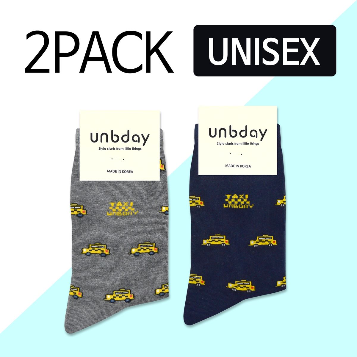 언비데이(UNBDAY) [2PACK]남녀공용 택시 패턴 양말