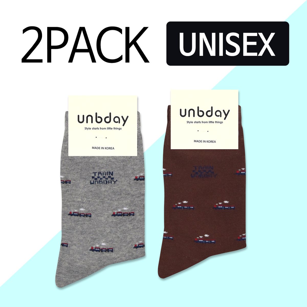 언비데이(UNBDAY) [2PACK]남녀공용 기차 패턴 양말