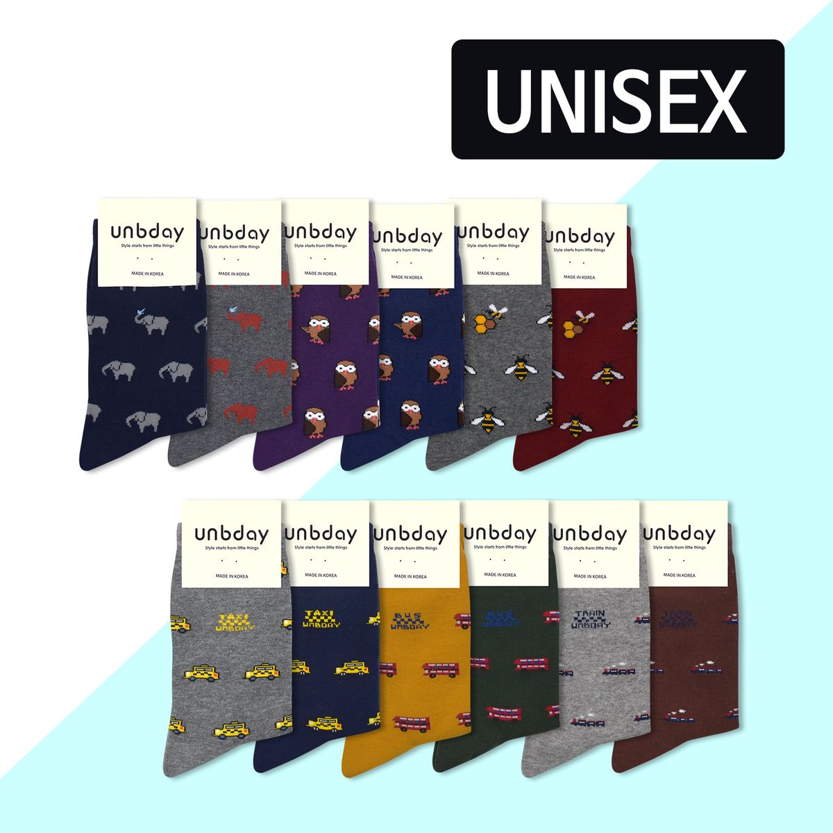 언비데이(UNBDAY) [2PACKS]남녀공용 언비데이 패턴 양말 6종