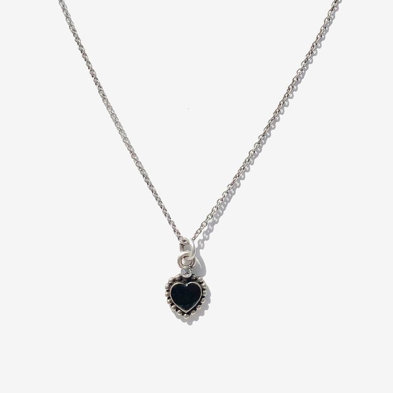 [19ALL] Black Heart pendant Chain Necklace  / 블랙 하트 펜던트 체인 목걸이 (은도금)