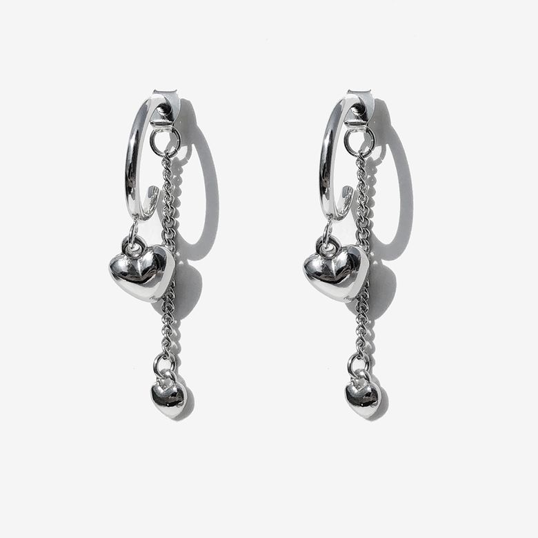[19ALL] Love Me Heart Ring Earring  / 러브미 하트 링귀걸이 (은침)