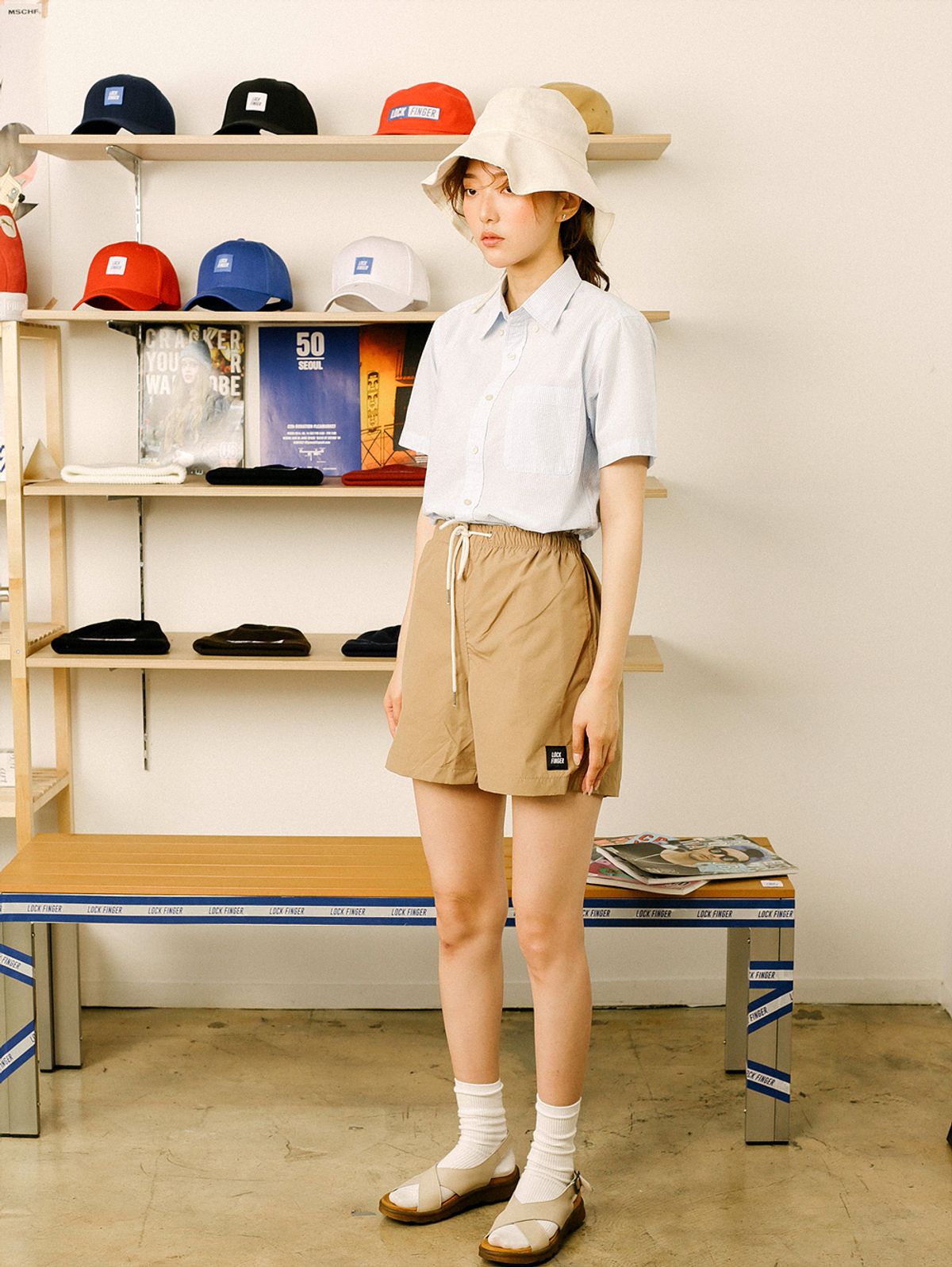 락핑거(LOCK FINGER) 아노락 쇼츠 팬츠 [ Beige ]