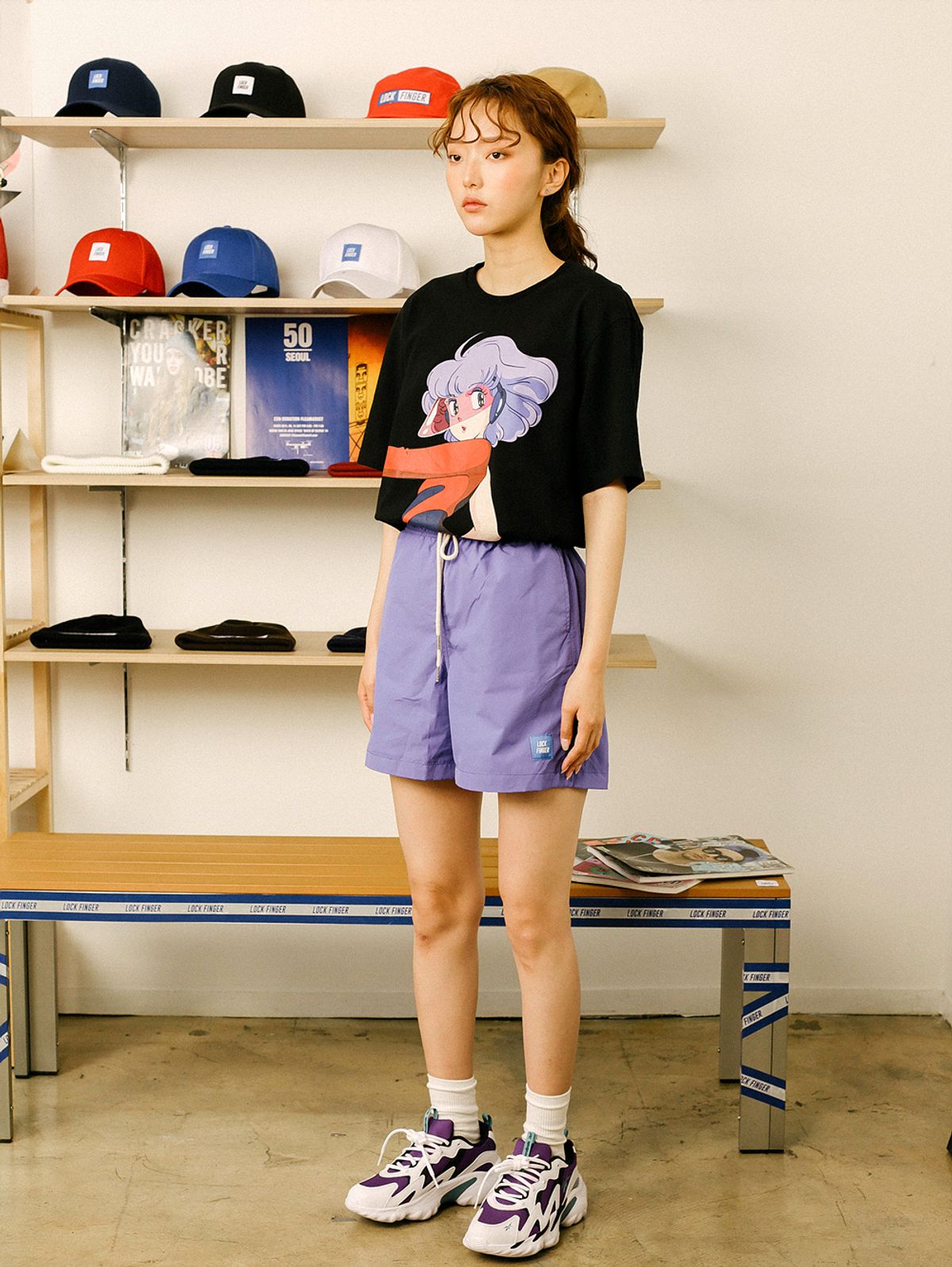 락핑거(LOCK FINGER) 아노락 쇼츠 팬츠 [ Purple ]