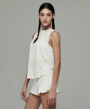 여성 요가복 DEVI-TS0010-아이보리 필라테스 커버업 오프닝 슬리브리스