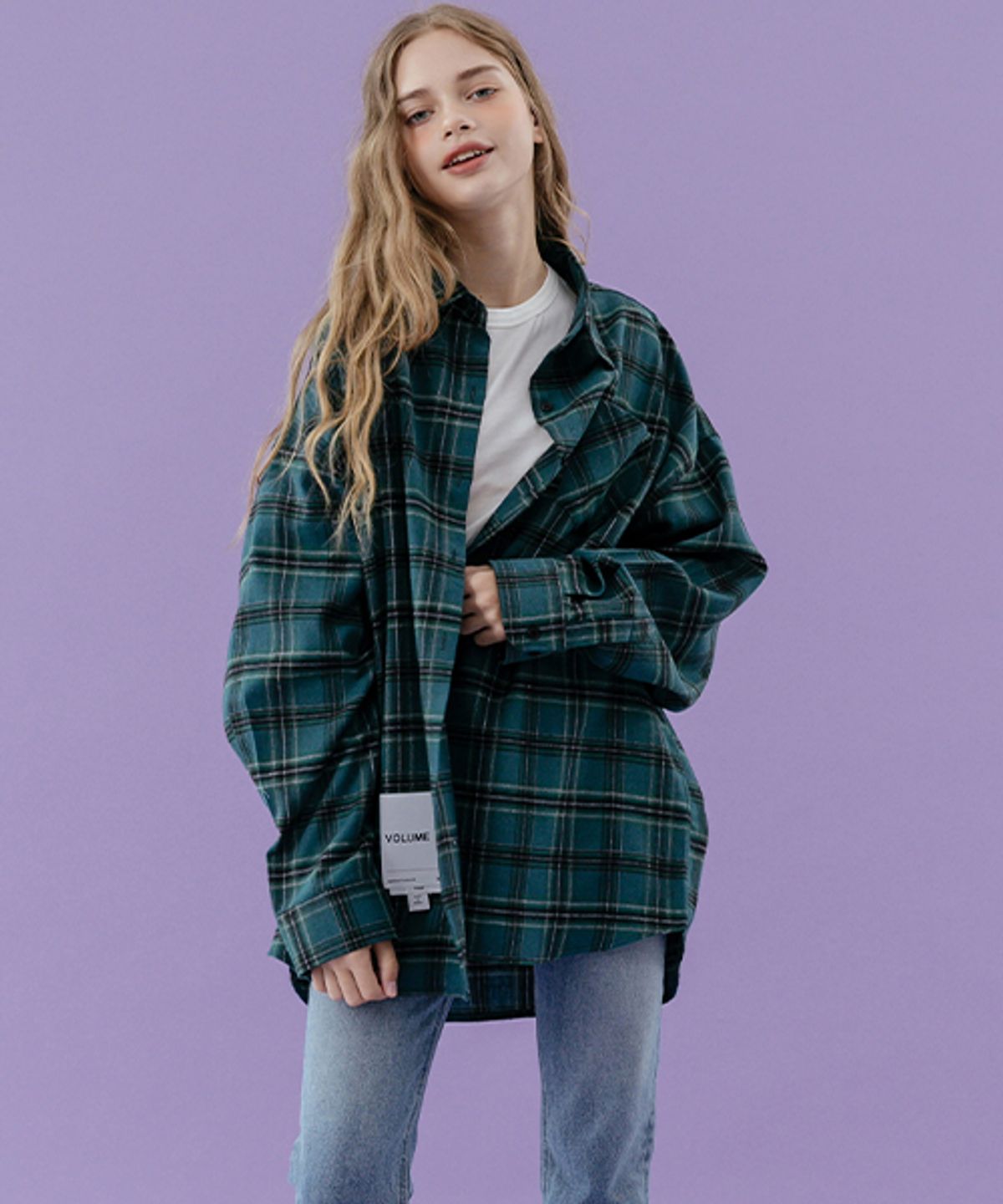 레이디 볼륨(LADY VOLUME) [ 남/여] Overfit vintage check shirt_green