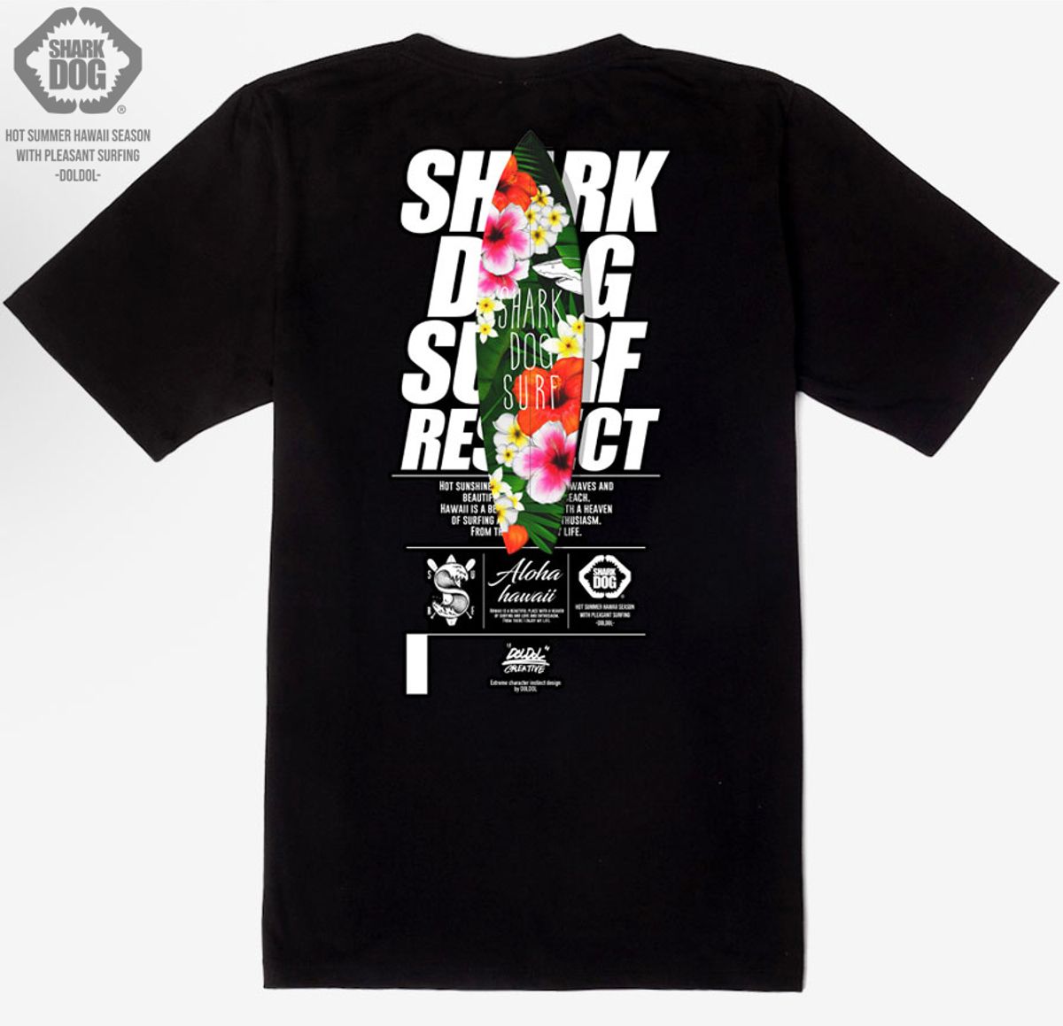 돌돌(DOLDOL) SHARK DOG_tshirts-124 샤크독 서프 하와이 여름 서핑 불독 강아지 캐릭터 그래픽 디자인 티셔츠 반팔티
