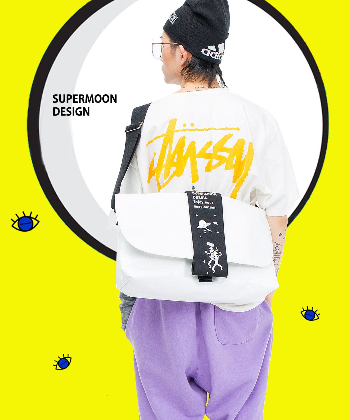 슈퍼문(SUPERMOON) 더블유디 화이트외계인 남자여자 크로스메신저숄더백