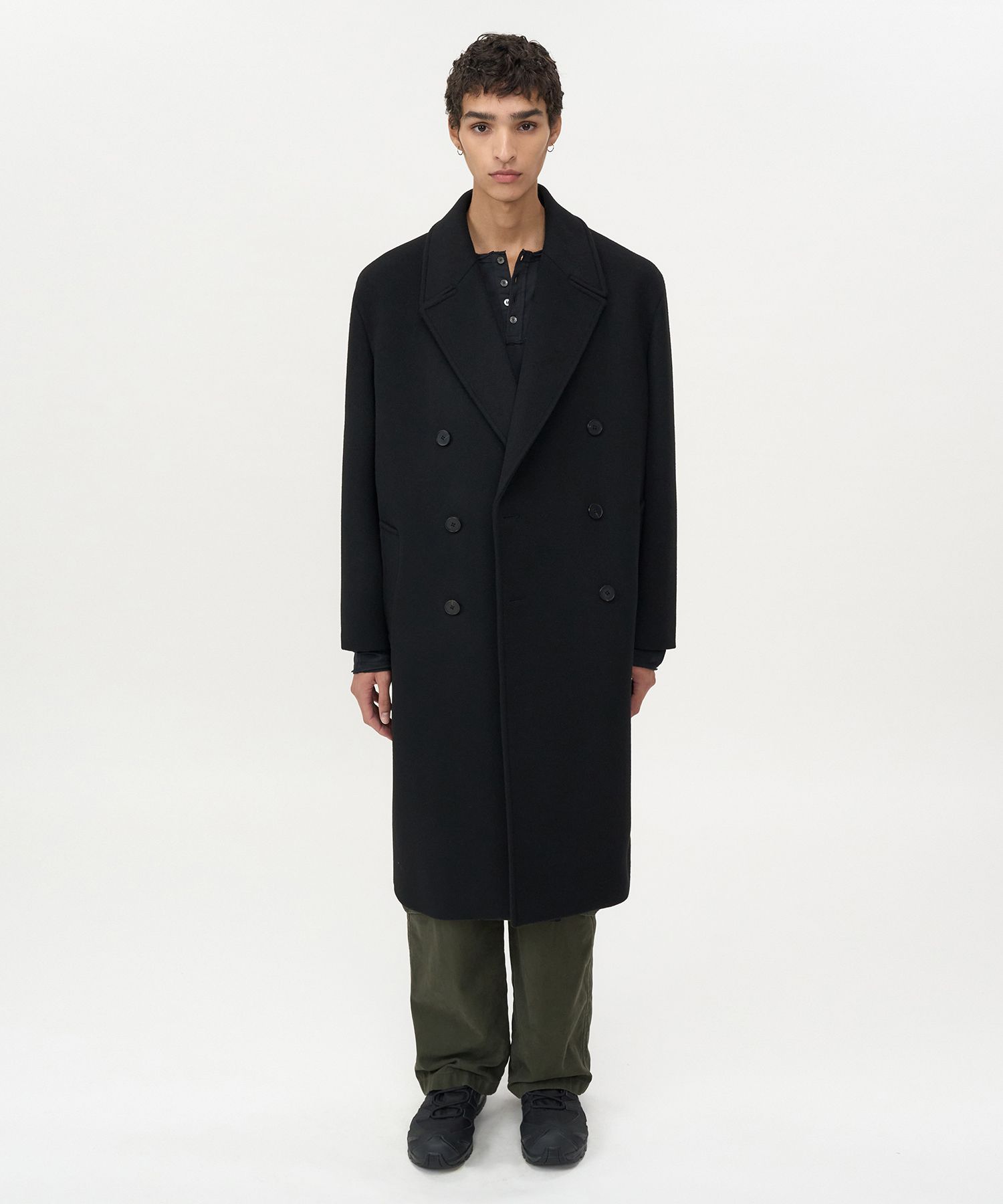 MUSINSA公式 | INSILENCE Cashmere Double Long Coat BLACK