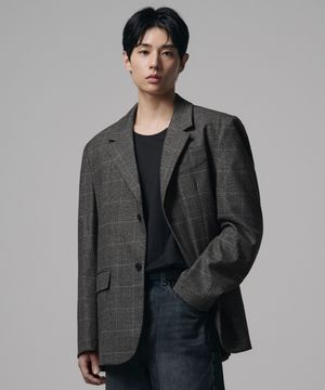 오버사이즈 모던 체크 블레이저