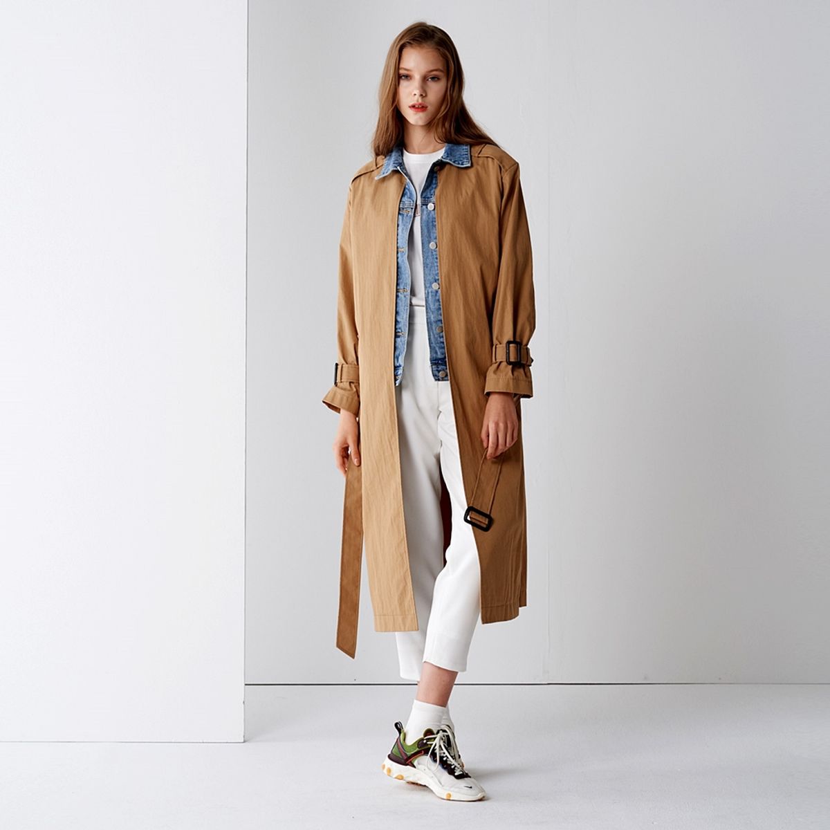 핀블랙(PINBLACK) DENIM MIX TRENCH COAT BEIGE