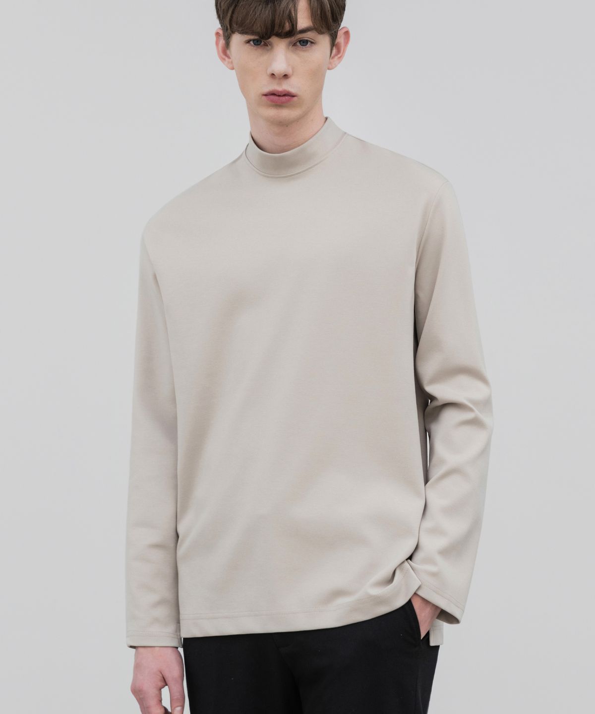 드로우핏(DRAW FIT) 브리드 모크넥 롱 슬리브 티셔츠 [DUSTY CREAM]