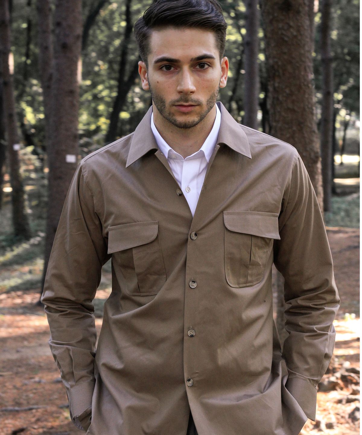벨리프(BELLIEF) Military Convertible collar shirt (Khaki)