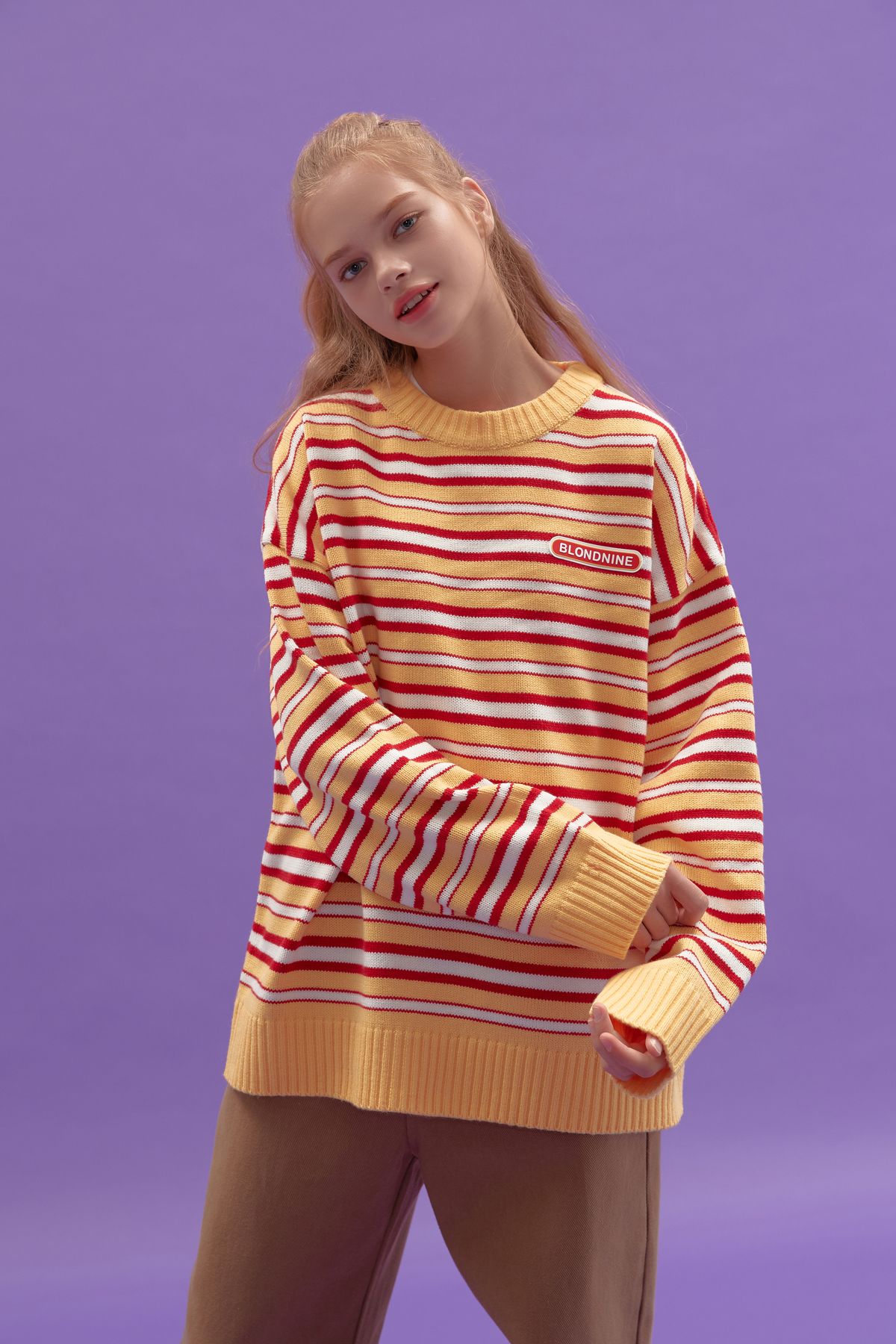 블론드나인(BLOND9) Stripe Knit Sweater_YELLOW
