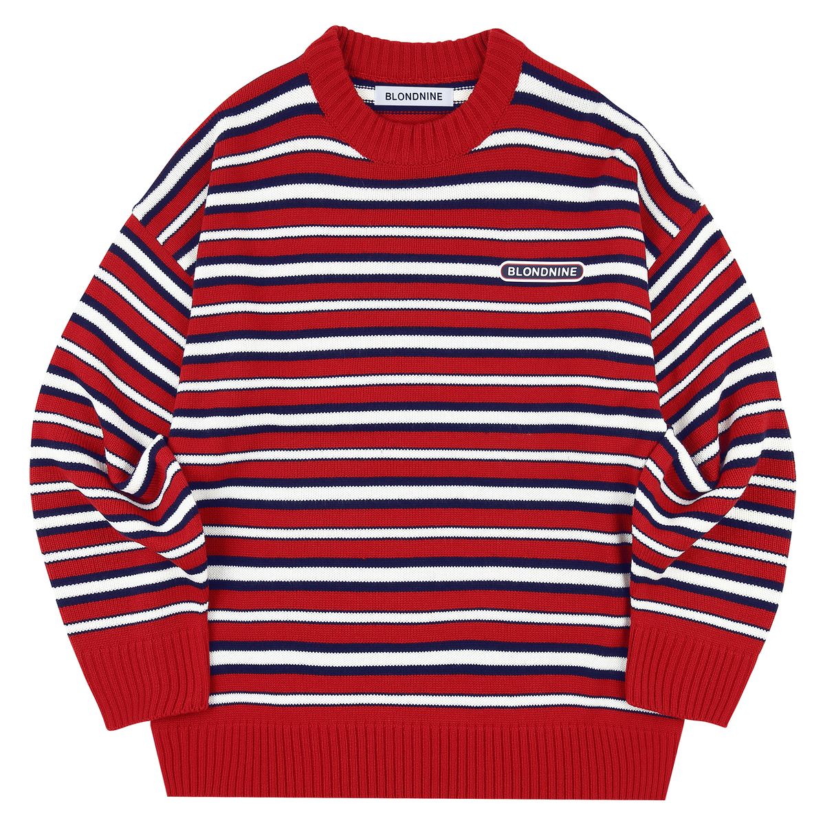 블론드나인(BLOND9) Stripe Knit Sweater_RED