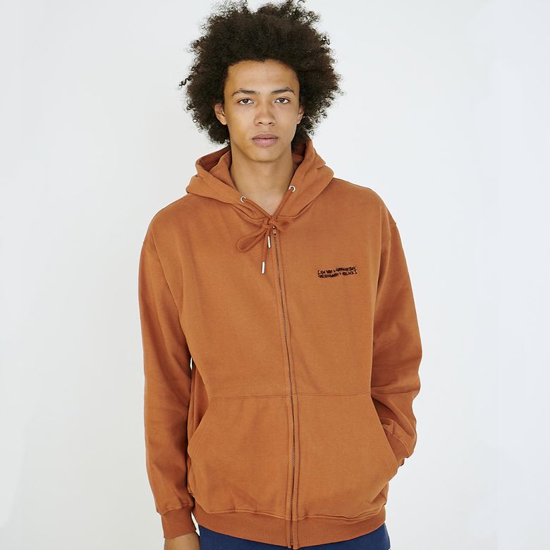 Basic Logo Zip-up Hoodie - BROWN