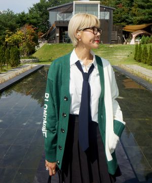 인타샤 하프 하프 니트 가디건_카키