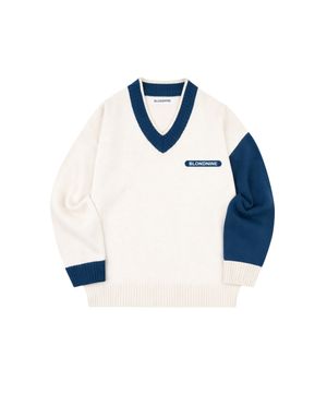 V NECK COLOR KNIT SWEATER_BLUE