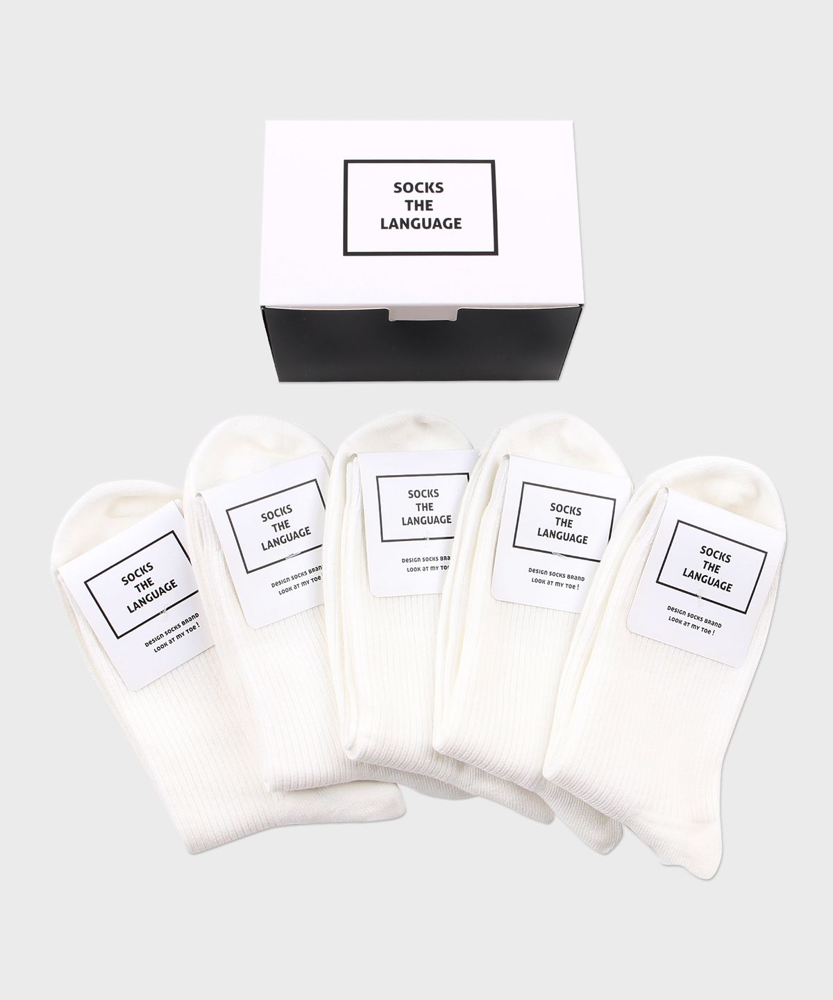 삭스더랭귀지(SOCKS THE LANGUAGE) 데일리 화이트 골지양말 5SET