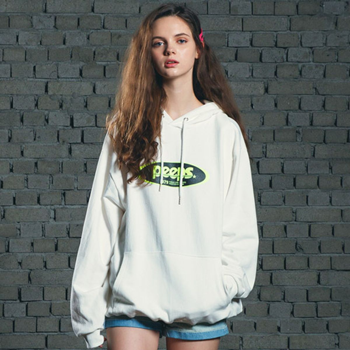 핍스(PEEPS) Basic logo hoody(ivory)