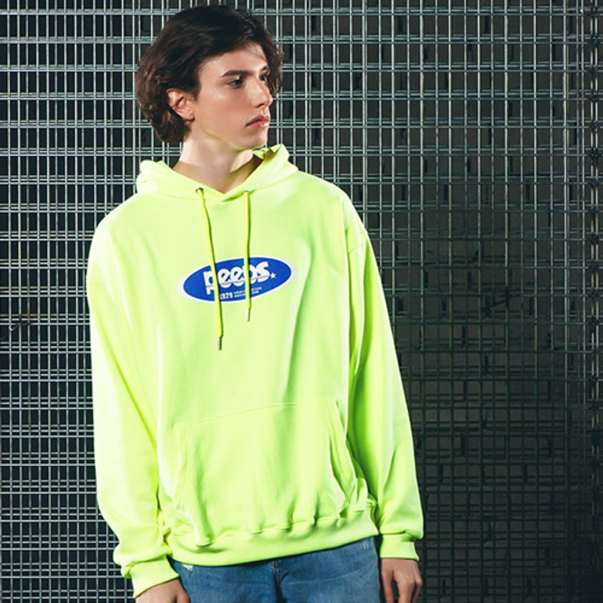 핍스(PEEPS) Basic logo hoody(neon green)
