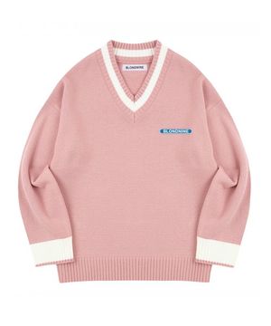 베이직 브이넥 니트 스웨터_핑크