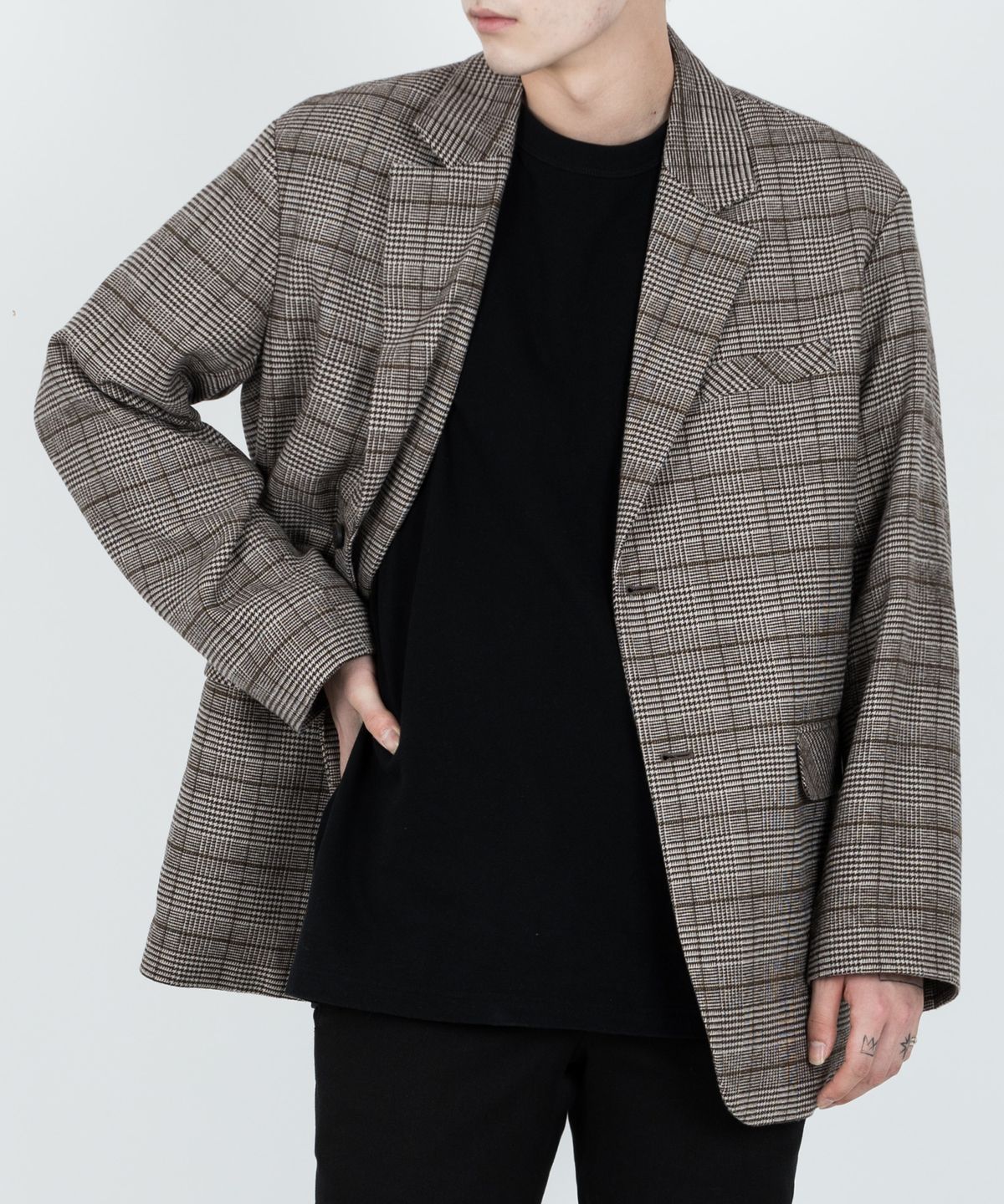 쟈니웨스트(JHONNY WEST) H.TOOTH CHECK BLAZER [RELAX FIT] (Brown)