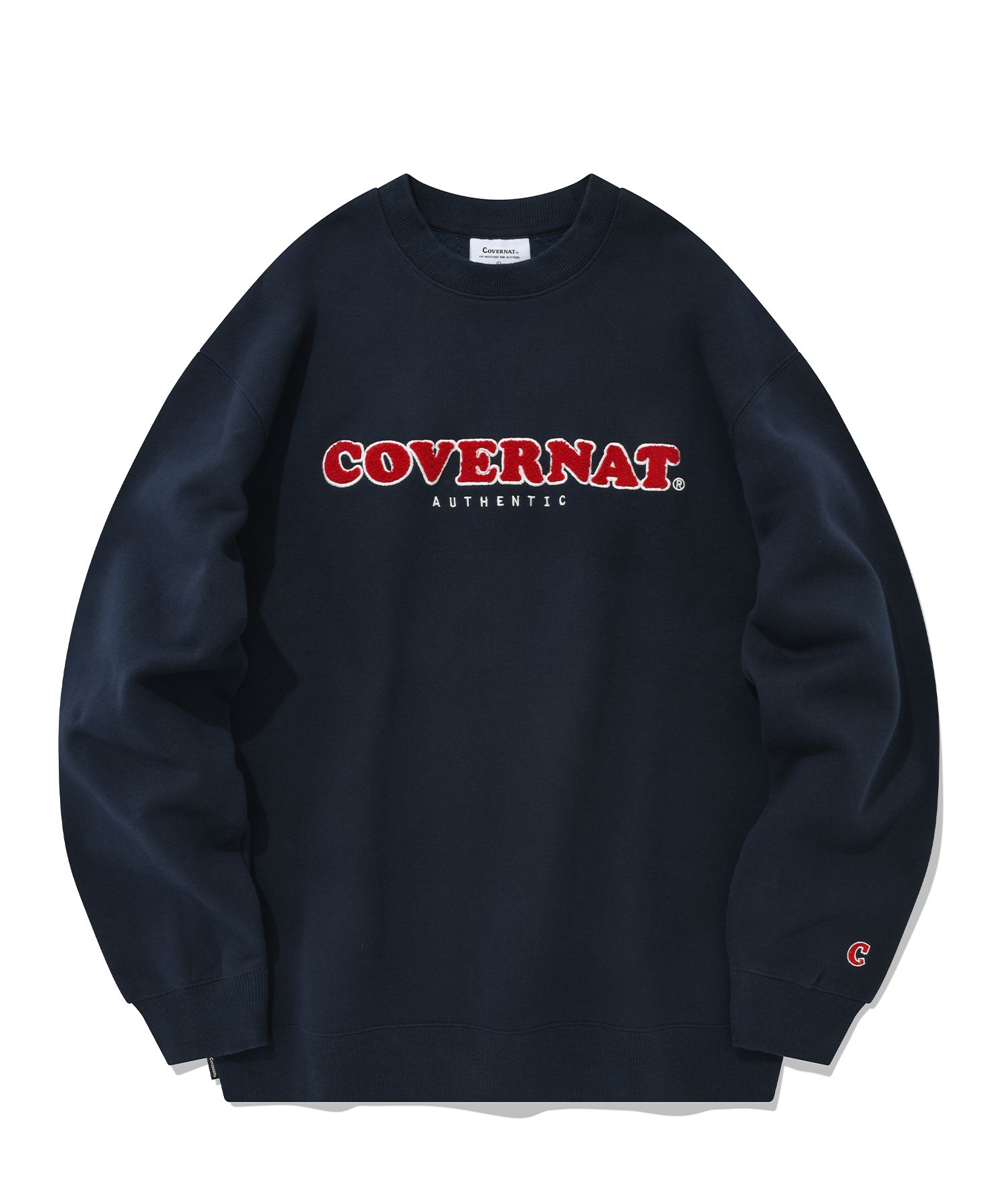 MUSINSA | COVERNAT Boucle Cooper Logo Brushed Sweatshirt Navy