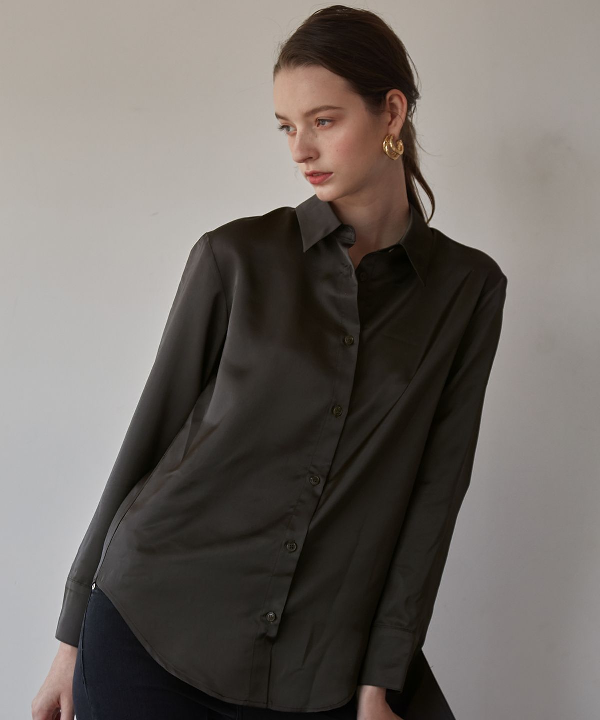 뮤게(MUGUET) UNBALANCE CUFFS SHIRTS (KHAKI)
