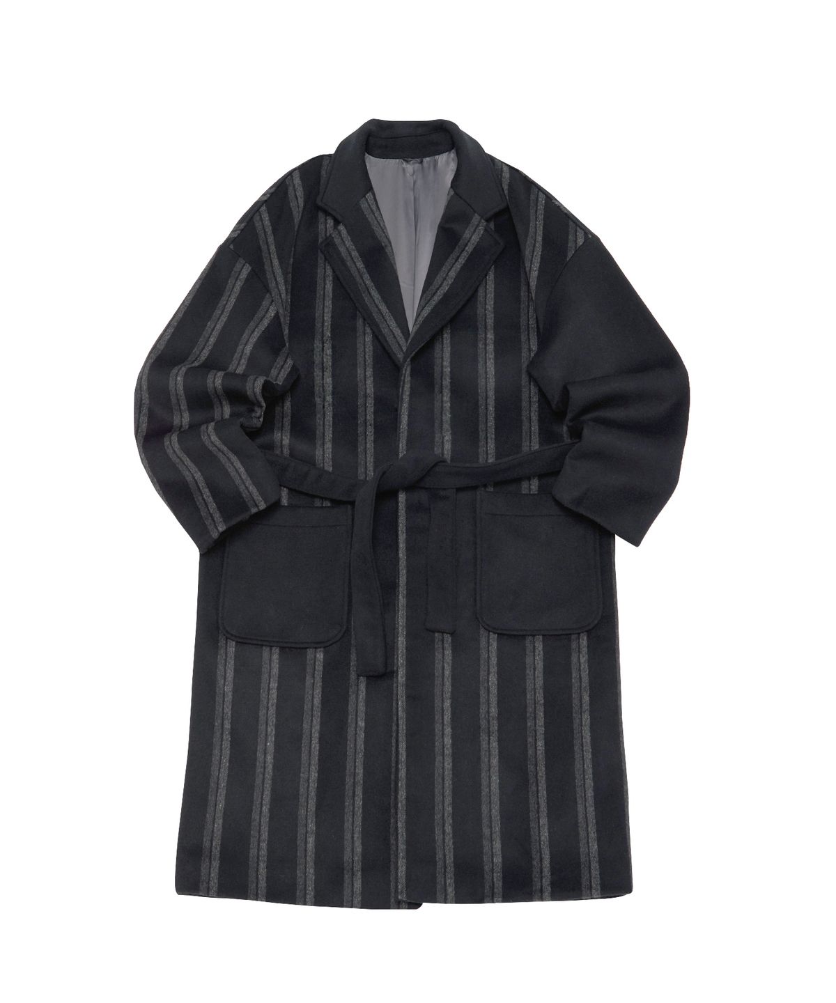 어낫띵(A NOTHING) STRIPE COMBINATION WOOL ROBE COAT (Black)