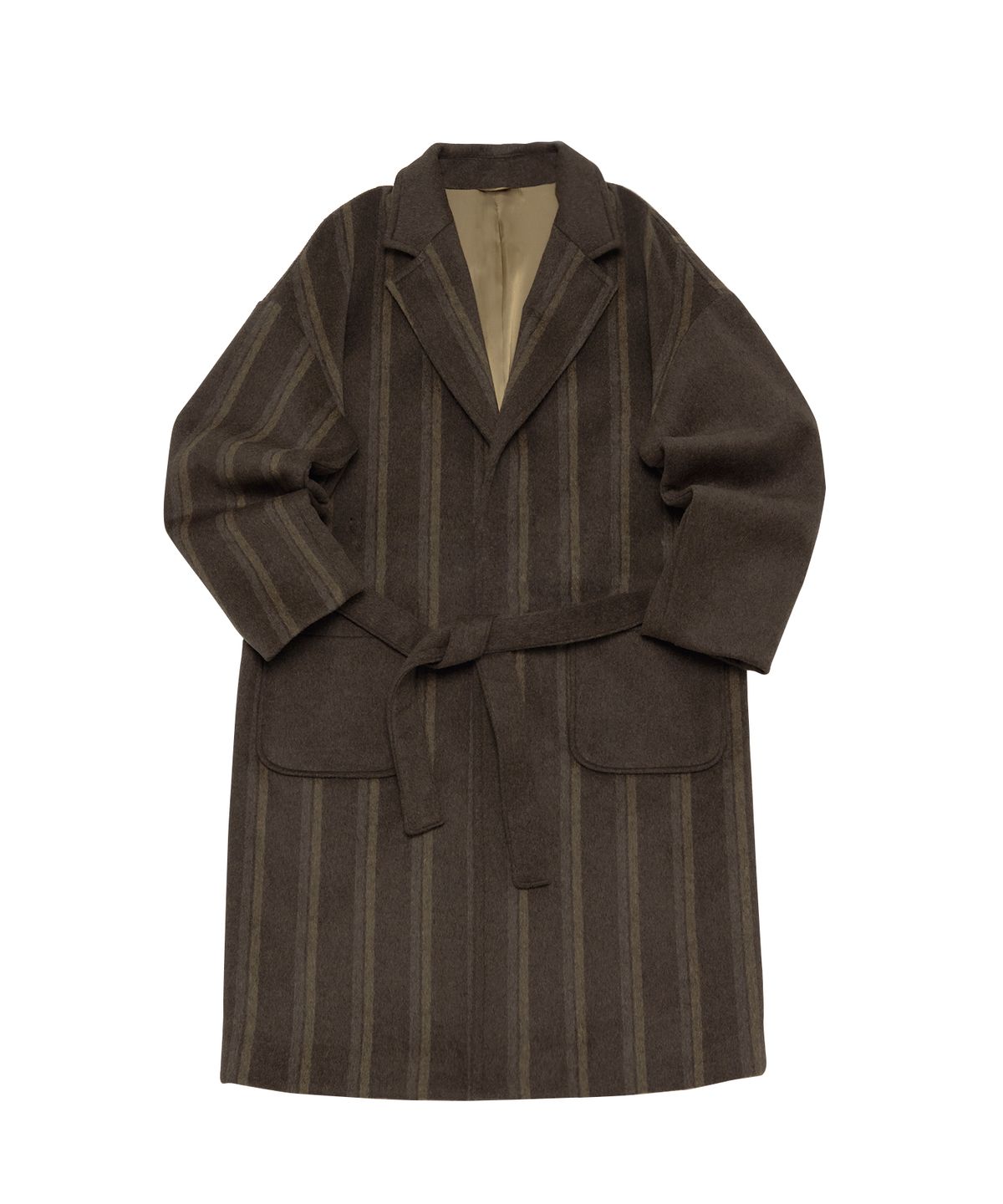 어낫띵(A NOTHING) STRIPE COMBINATION WOOL ROBE COAT (Brown)