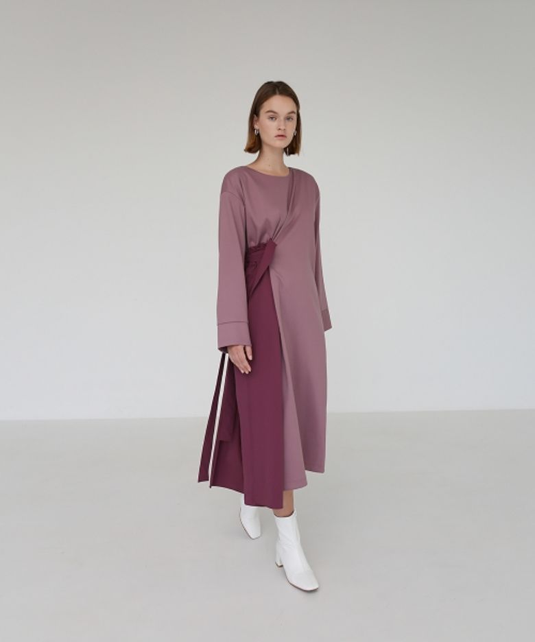BLOCK WRAP DRESS - PURPLE