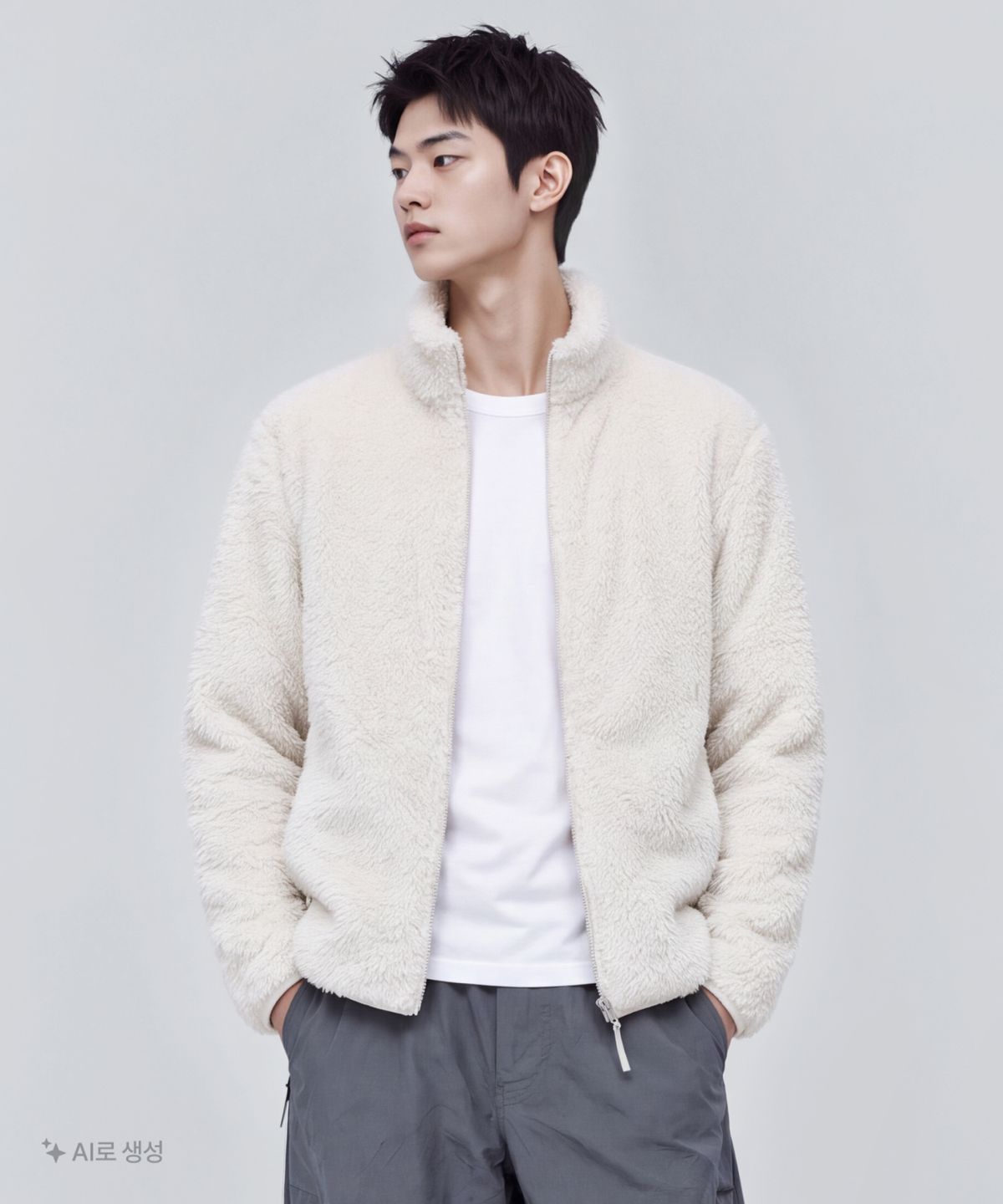 무신사 스탠다드(MUSINSA STANDARD) 샤기 플리스 집업 재킷 [크림]
