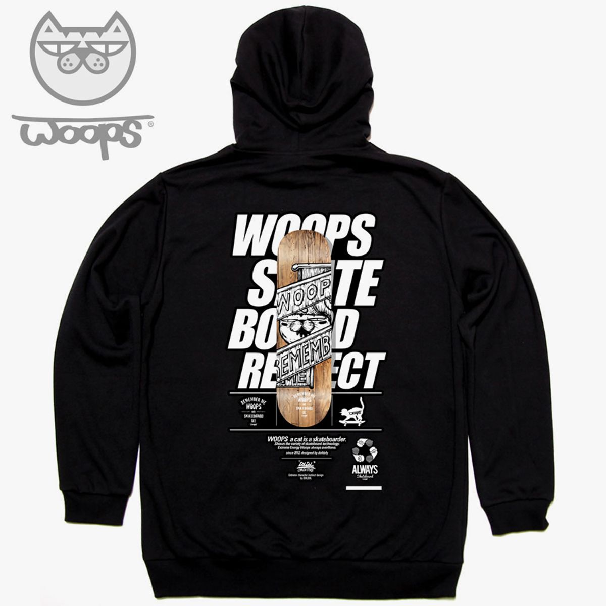 돌돌(DOLDOL) WOOPS_HOODY_63 스케이트보드 고양이 웁스 캐릭터 그래픽 그래피티 디자인 후드티 후디